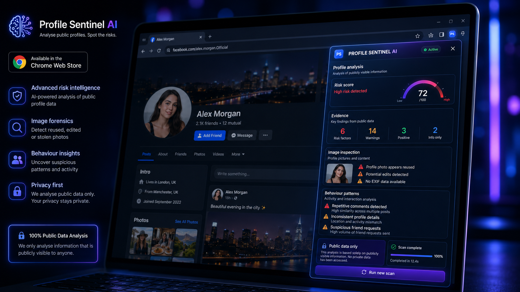 Profile Sentinel AI extension dashboard